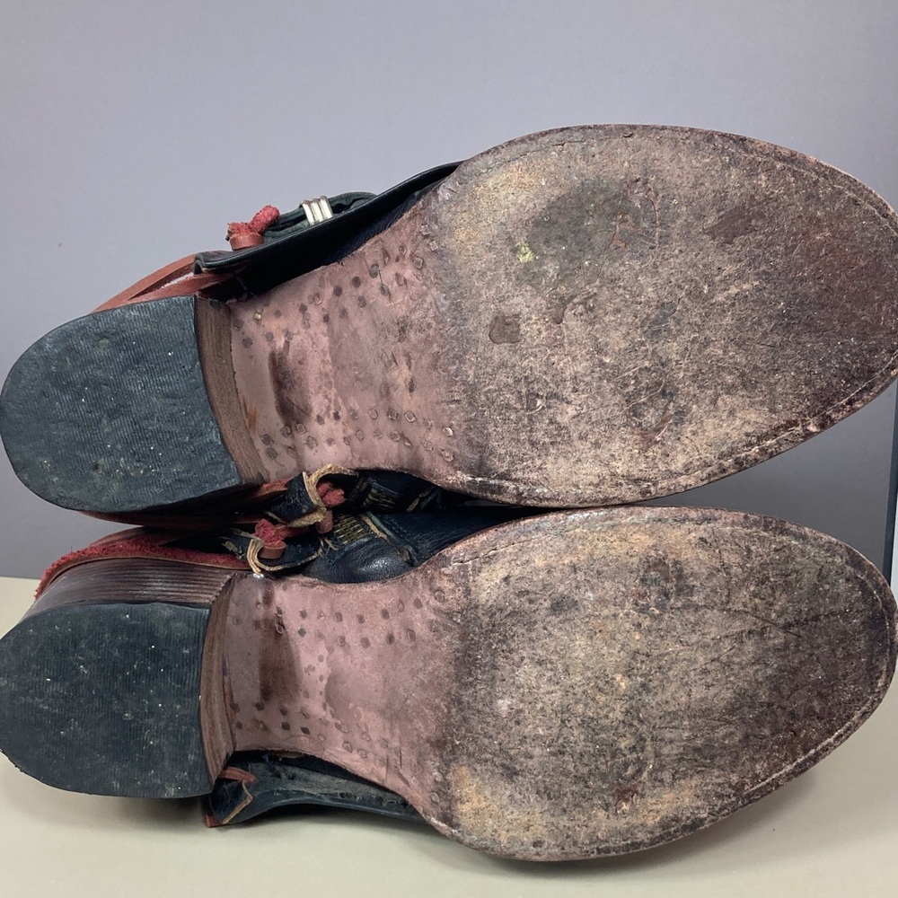 leather Freebird by Steven Black Ankle Boots with Red Straps *4.99 shipping* sz9 - Picture 13 of 16